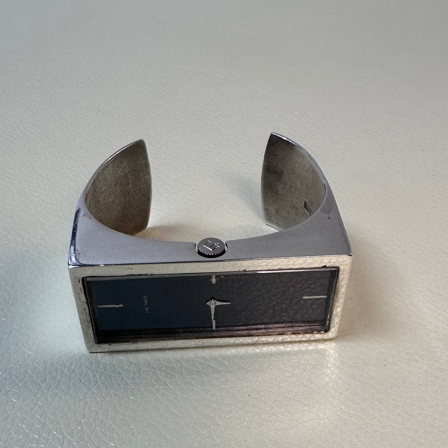 Estate Sterling Silver Tissot Watch Cuff Bracelet with Rectangle face by Pekka Piekainen