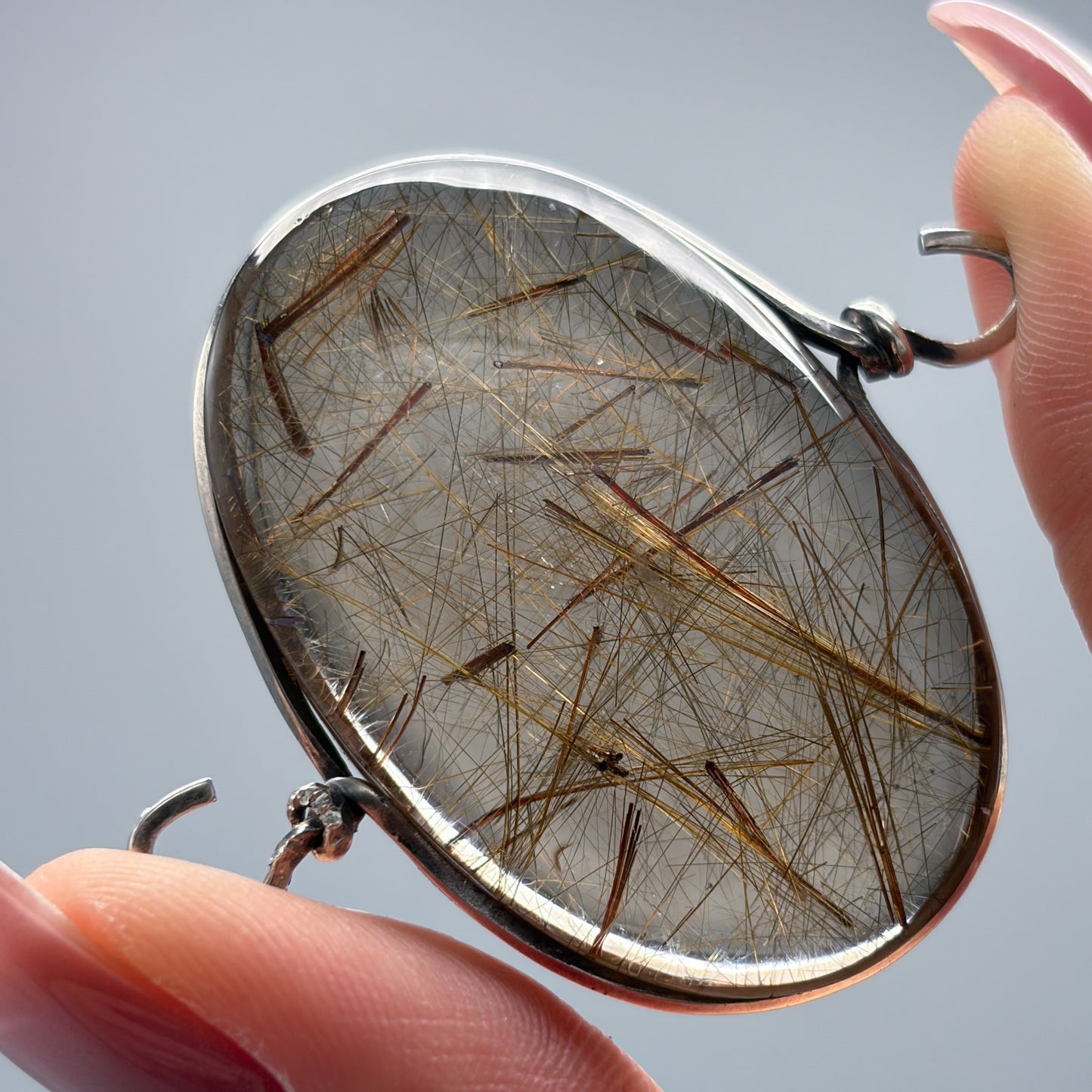 Vintage Georg Jensen Sterling Silver Smokey Rutilated Quartz Bangle No 203 by Vivianna Torun