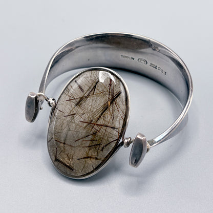Vintage Georg Jensen Sterling Silver Smokey Rutilated Quartz Bangle No 203 by Vivianna Torun