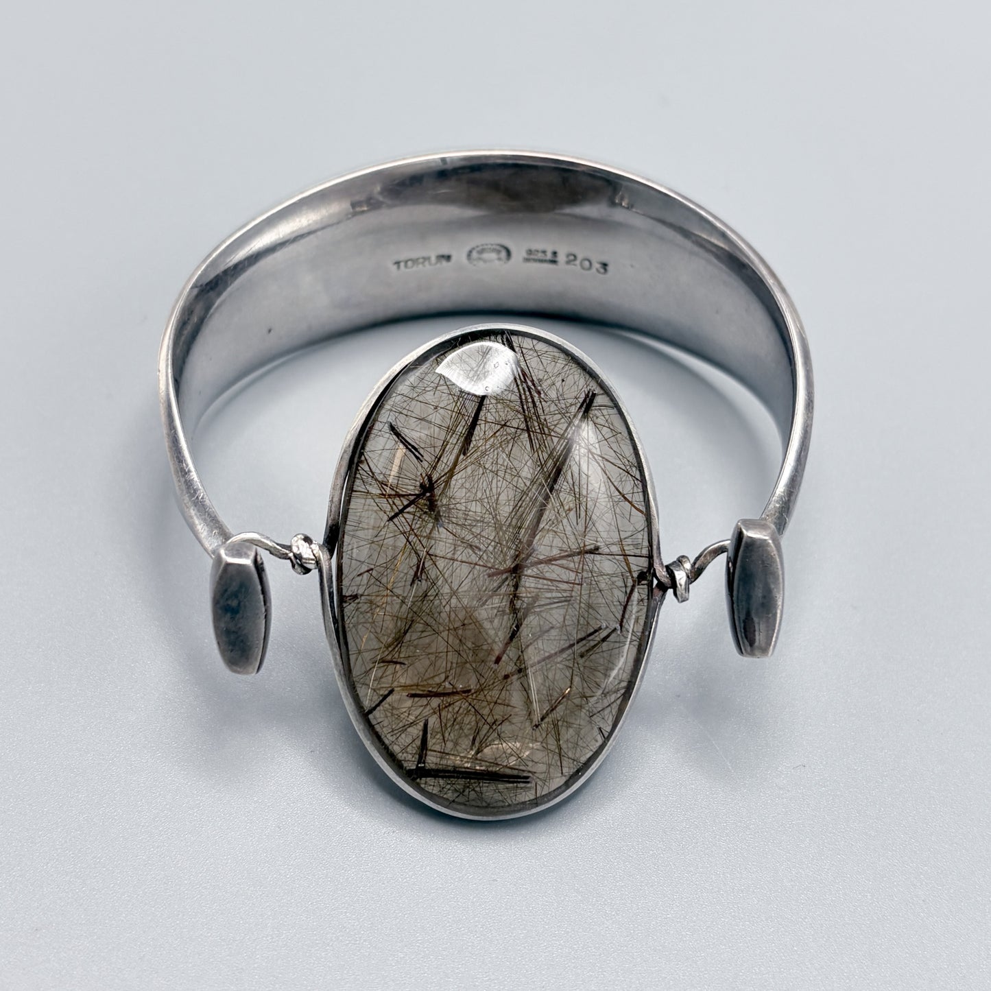Vintage Georg Jensen Sterling Silver Smokey Rutilated Quartz Bangle No 203 by Vivianna Torun