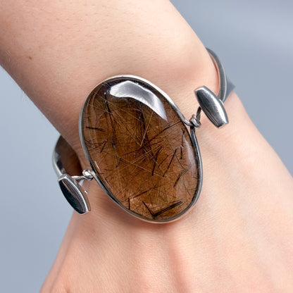 Vintage Georg Jensen Sterling Silver Smokey Rutilated Quartz Bangle No 203 by Vivianna Torun