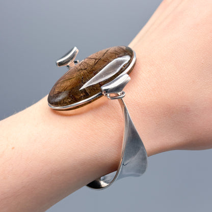 Vintage Georg Jensen Sterling Silver Smokey Rutilated Quartz Bangle No 203 by Vivianna Torun