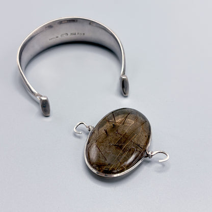 Vintage Georg Jensen Sterling Silver Smokey Rutilated Quartz Bangle No 203 by Vivianna Torun