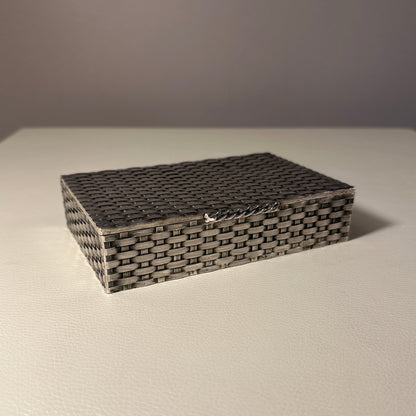 Estate 800 Silver Art Deco Style Table Box with Basketweave Pattern