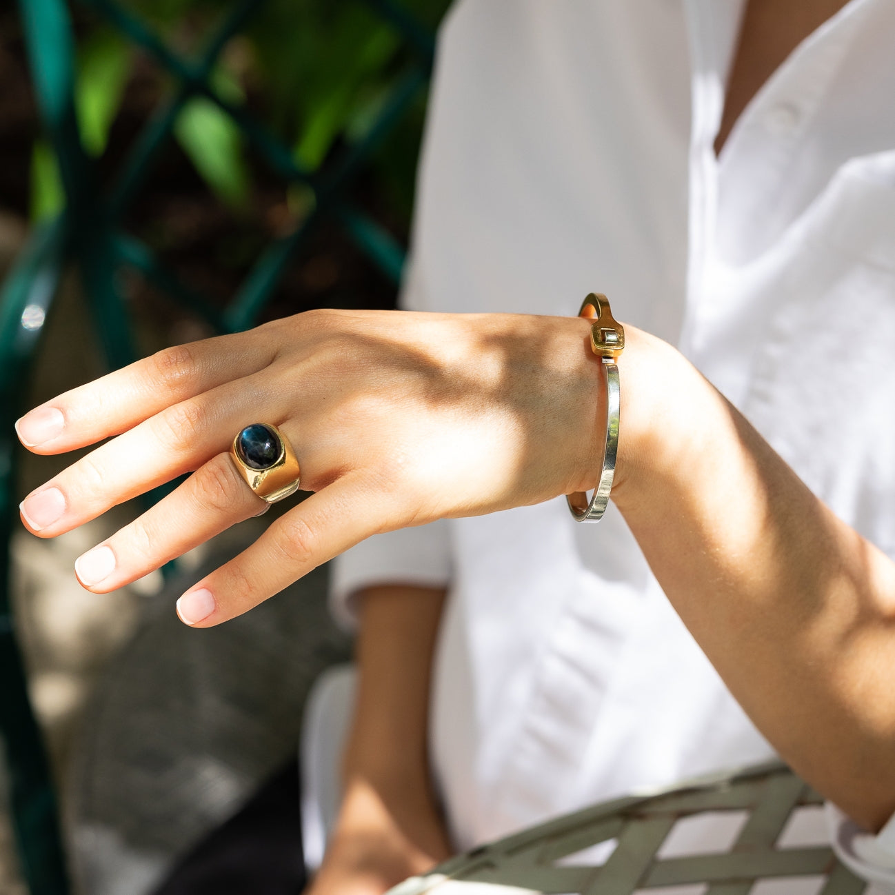 Georg Jensen Sterling Silver & Gold Vermeil Bracelet and Neck Ring Ensemble by Andreas Mikkelsen No. 821B