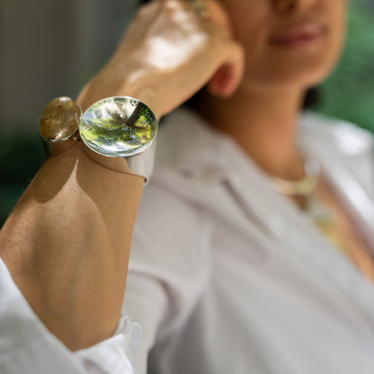 Kaunis Koru Sterling Silver Bracelet with Rutilated Quartz by Olavi L. Wehmersuo