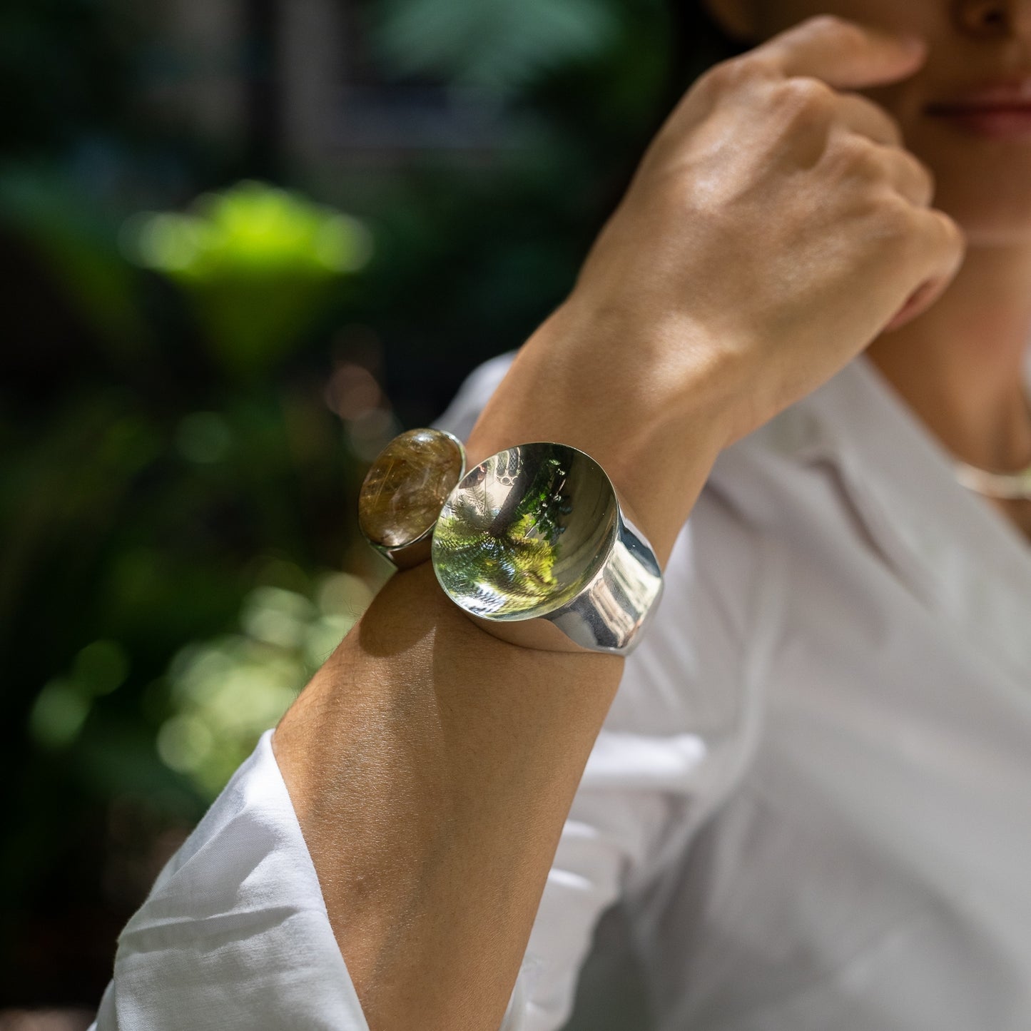 Kaunis Koru Sterling Silver Bracelet with Rutilated Quartz by Olavi L. Wehmersuo