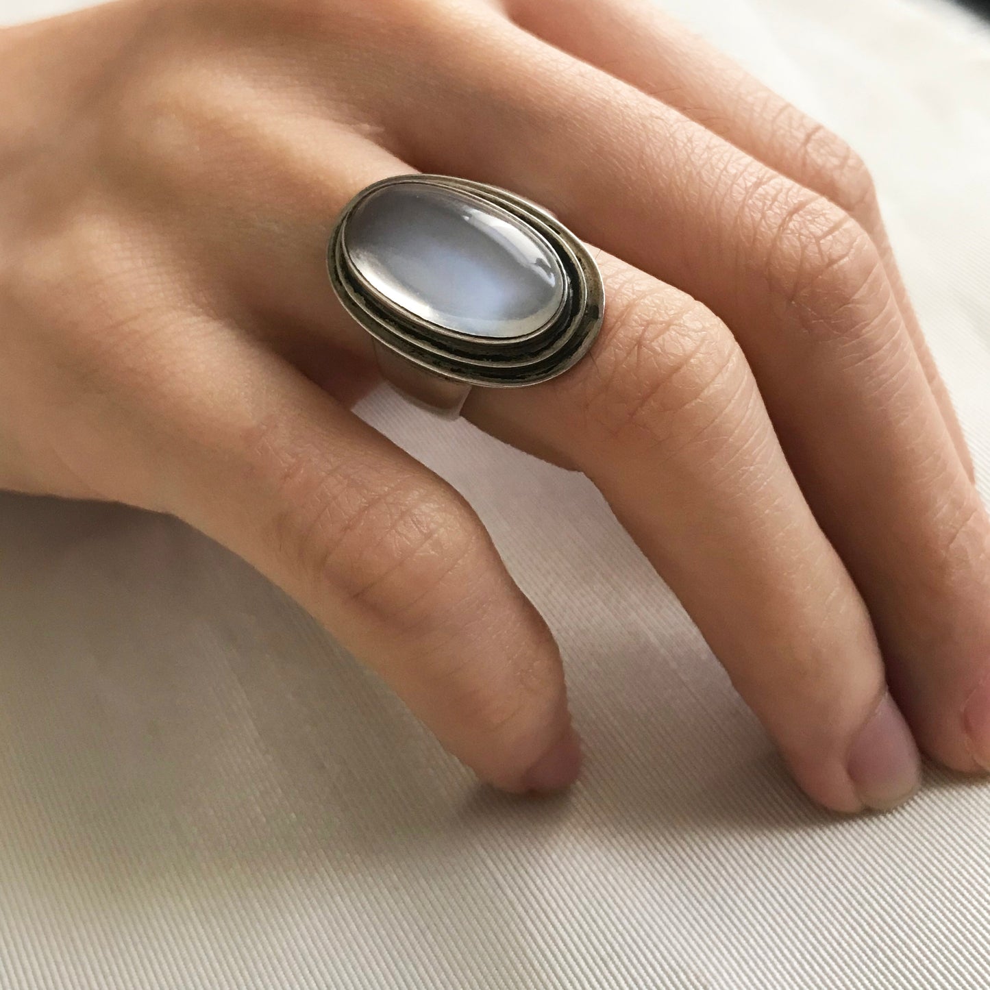 Georg Jensen Sterling Silver Ring with Moonstone No. 47