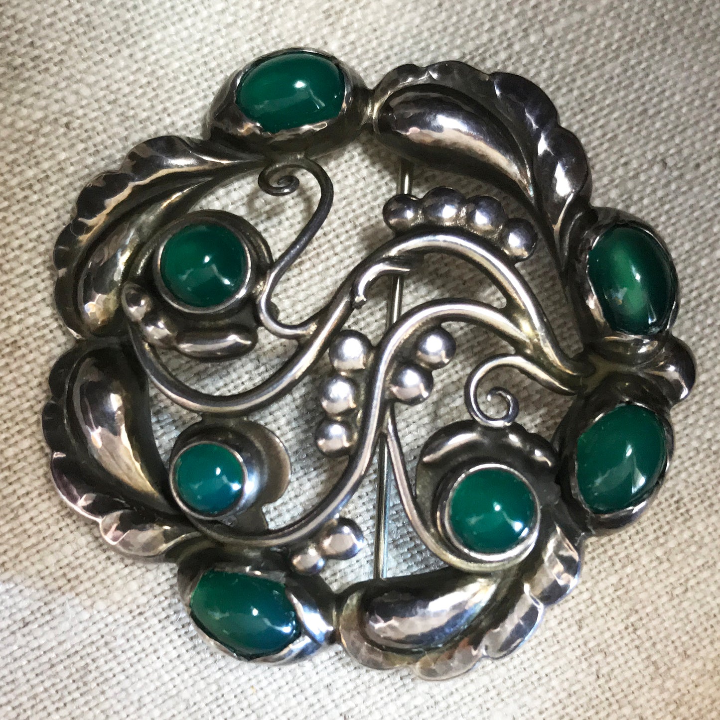 Georg Jensen Sterling Silver Brooch with Chrysoprase No. 159