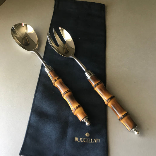 Buccellati Sterling Silver Cutlery Pattern "Tahiti" Serving Spoon & Fork