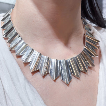 Estate Taxco 970 Silver "Zig Zag" Heavy Necklace in the Style of Antonio Pineda