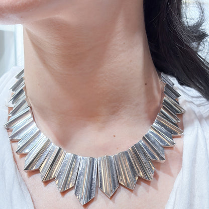 Estate Taxco 970 Silver "Zig Zag" Heavy Necklace in the Style of Antonio Pineda