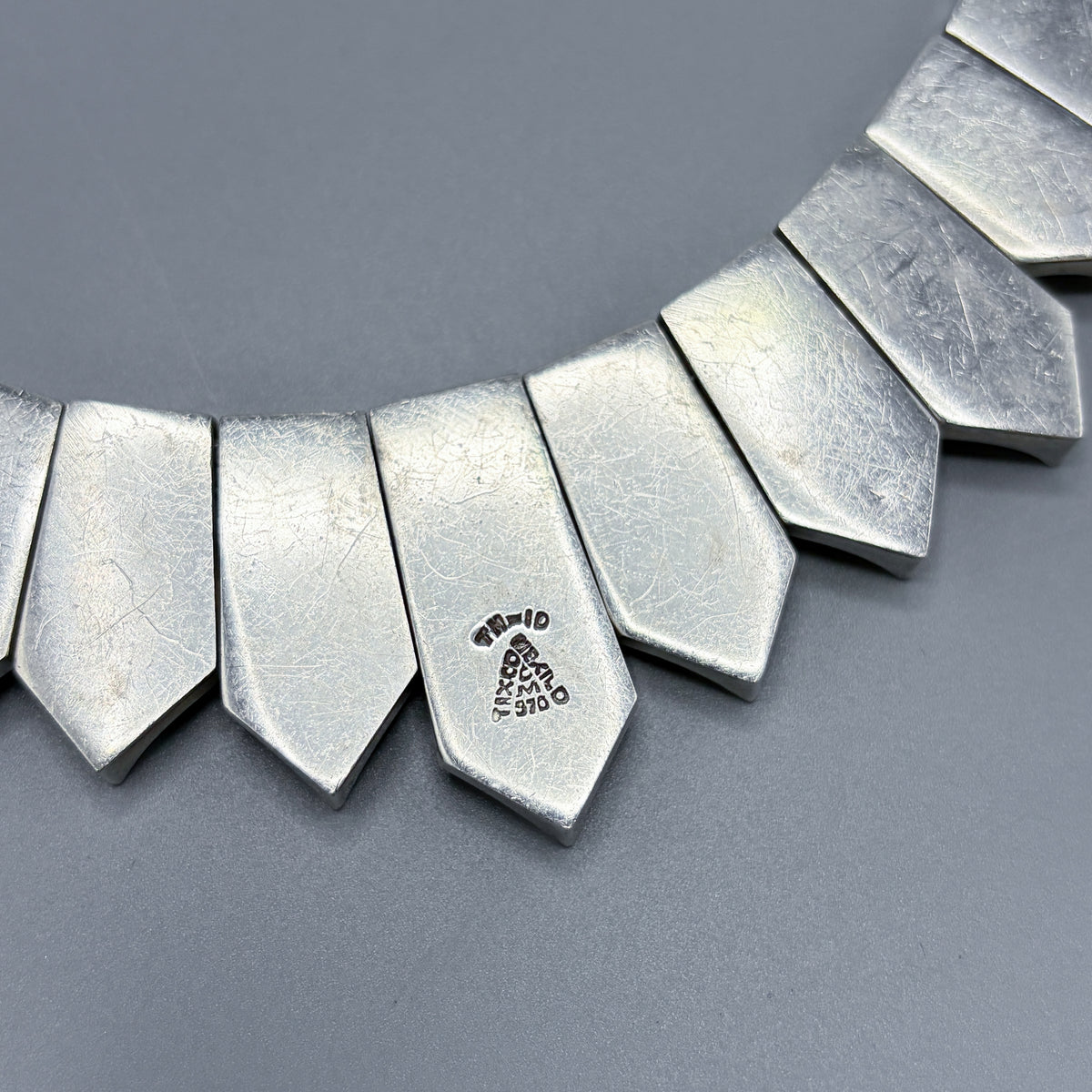 Estate Taxco 970 Silver "Zig Zag" Heavy Necklace in the Style of Antonio Pineda