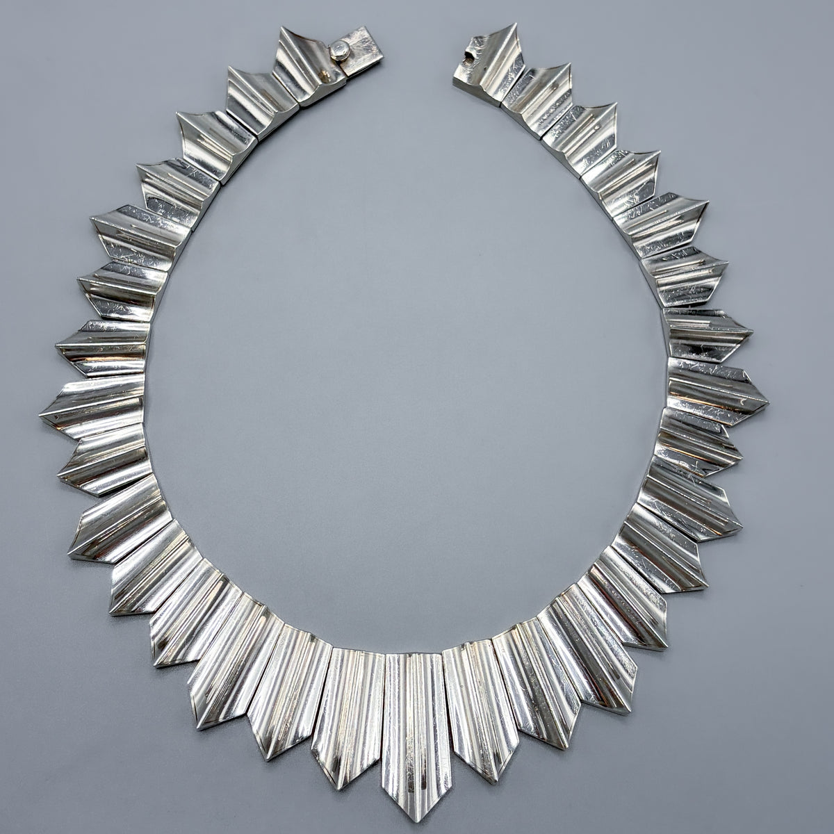 Estate Taxco 970 Silver "Zig Zag" Heavy Necklace in the Style of Antonio Pineda