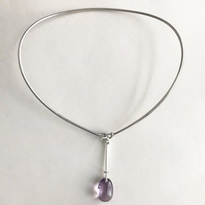 Georg Jensen Sterling Silver Neckring No. 174 and "Dewdrop" Pendant with Amethyst