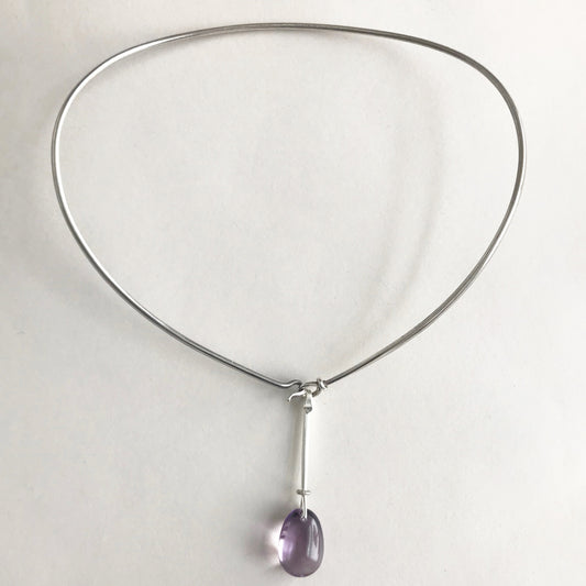 Georg Jensen Sterling Silver Neckring No. 174 and "Dewdrop" Pendant with Amethyst