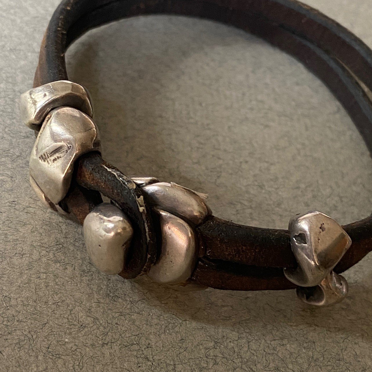 Georg Jensen Sterling and Leather Bracelet by Anette Kraen