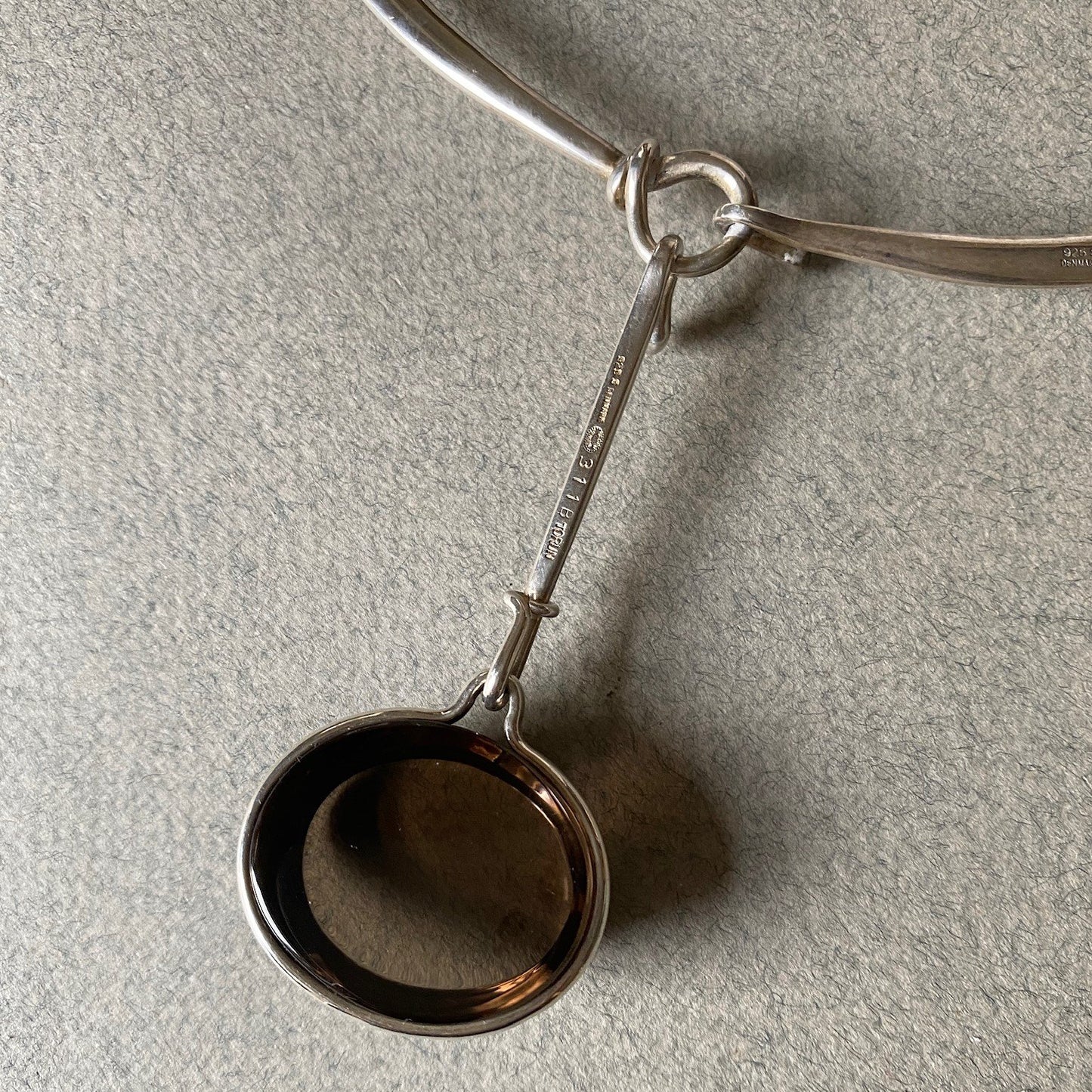 Georg Jensen Sterling Silver Neck Ring No. 410 with Smoky Quartz Pendant No. 311 by Vivianna Torun