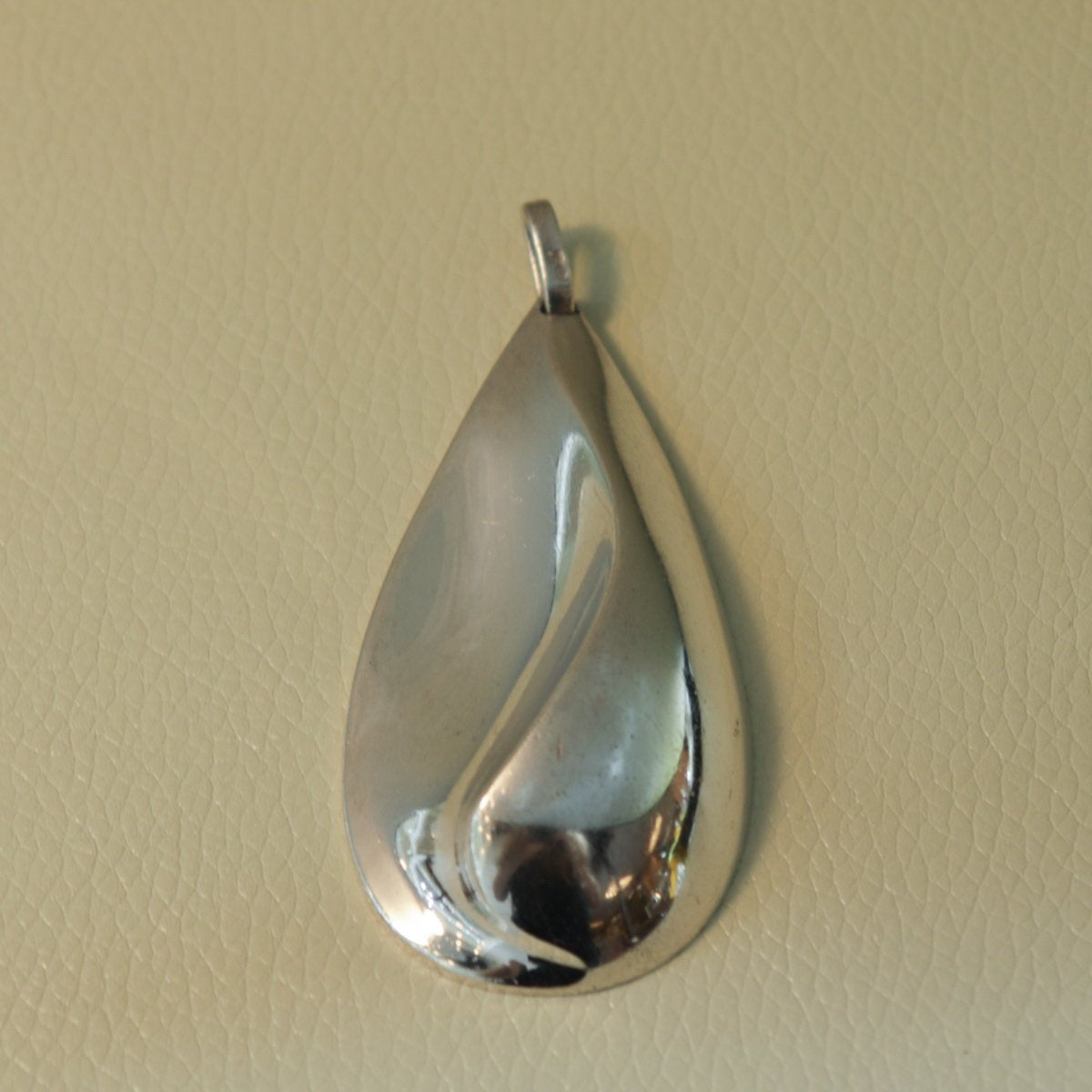 French Sterling Silver Sculptural Silver Tear Shaped Drop Pendant