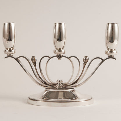 Estate Pair of Evald Nielsen Sterling Silver Art Deco 3 Light Candelabra