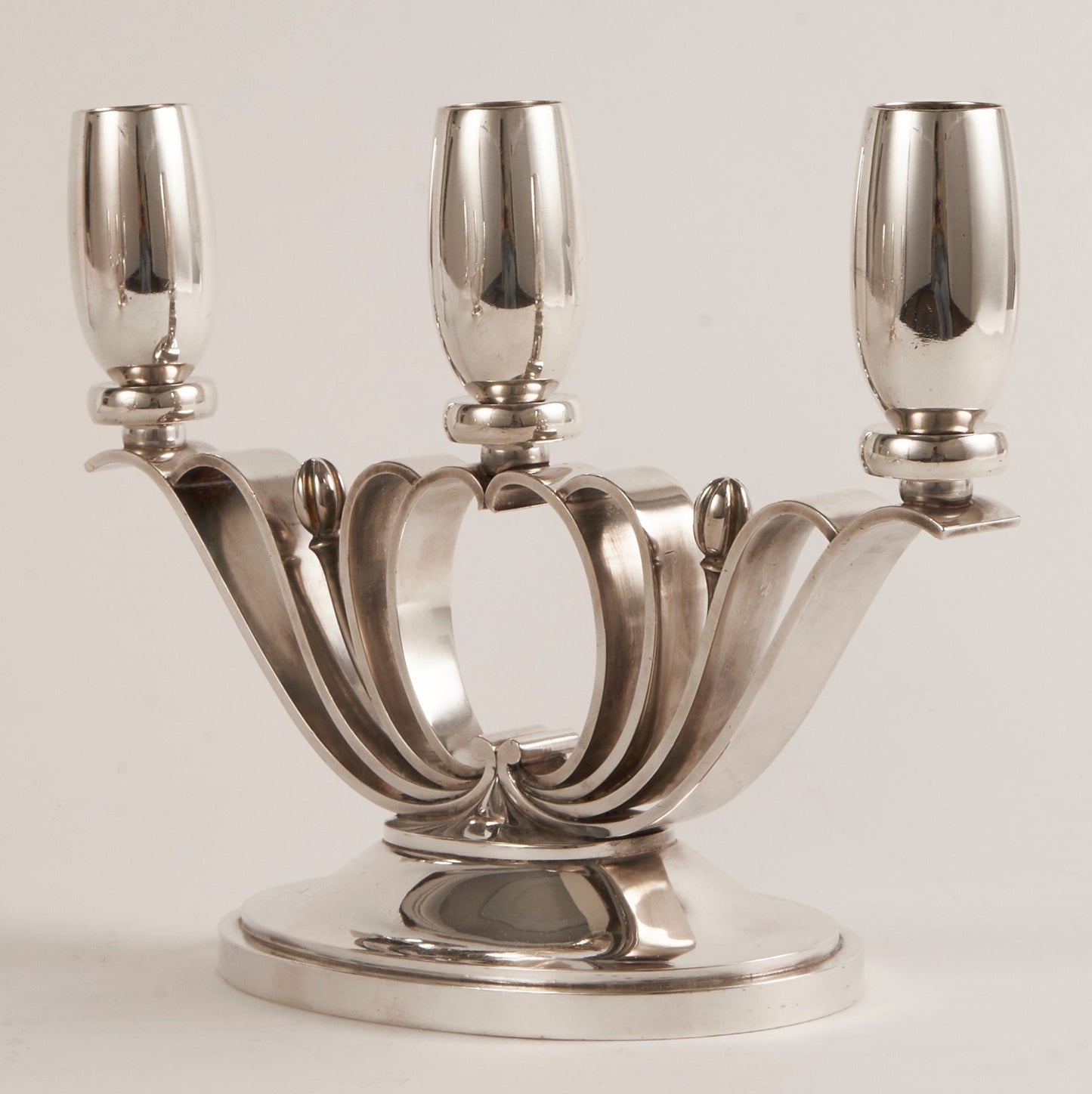 Estate Pair of Evald Nielsen Sterling Silver Art Deco 3 Light Candelabra