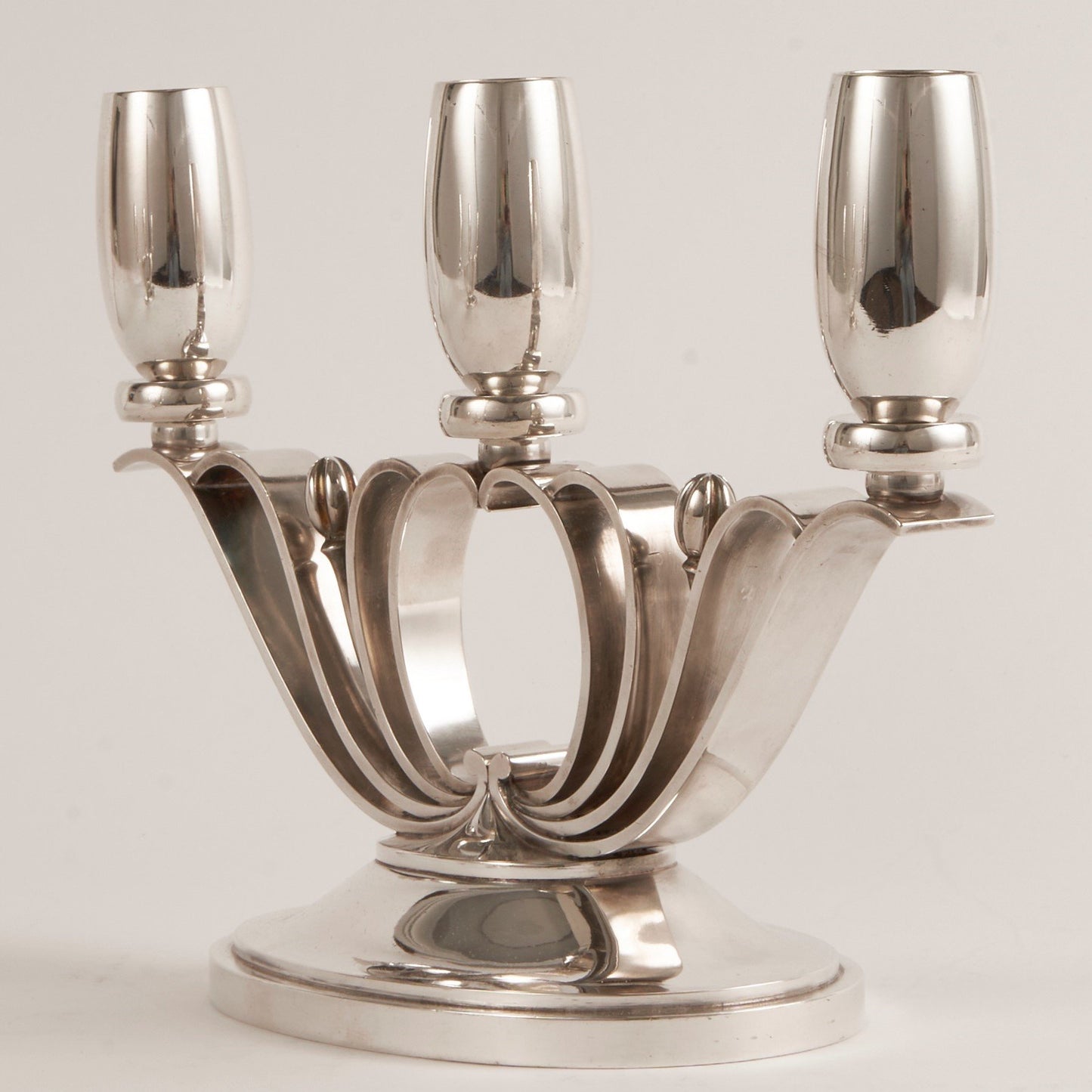 Estate Pair of Evald Nielsen Sterling Silver Art Deco 3 Light Candelabra