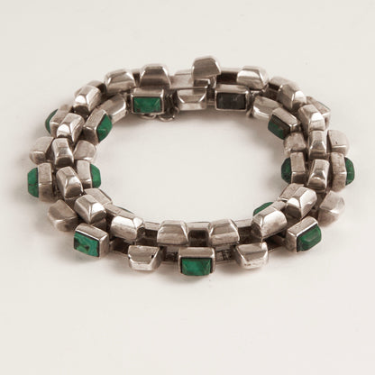 Antonio Pineda Sterling Silver and Malachite Bracelet