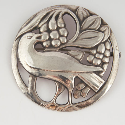 Georg Jensen Sterling Silver "Bird with Berry" Brooch, Design #53