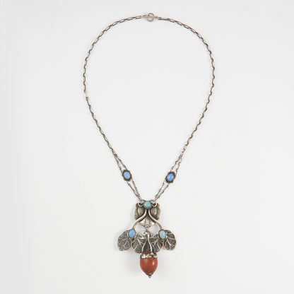 Early Georg Jensen 826 Silver Pendant with Opal and Amber from 1912