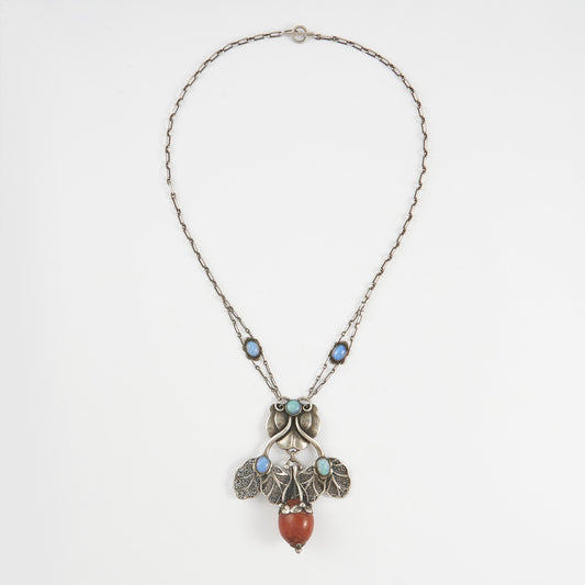 Early Georg Jensen 826 Silver Pendant with Opal and Amber from 1912