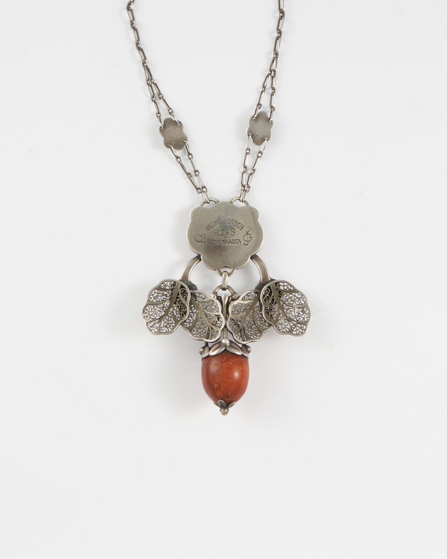 Early Georg Jensen 826 Silver Pendant with Opal and Amber from 1912