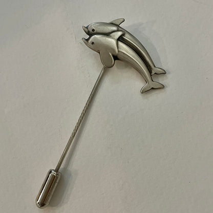 Estate Georg Jensen Sterling Dolphin Silver Stick Pin by Harold Nielsen, Design No. 129