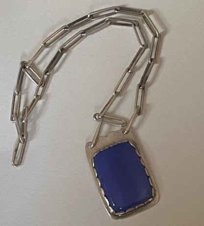 Porter Blanchard Silver Link Necklace with Silver and Blue Chalcedony Pendant