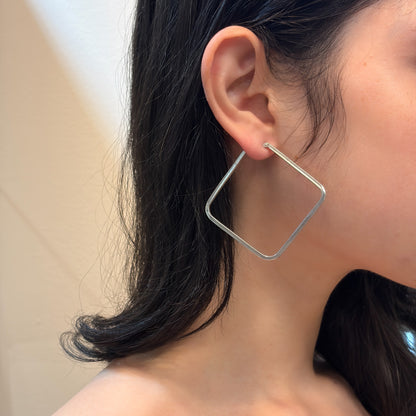 Estate Sterling Silver Large Square Hoop Earrings