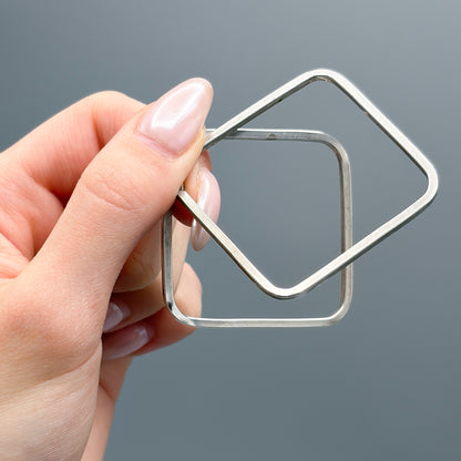 Estate Sterling Silver Large Square Hoop Earrings