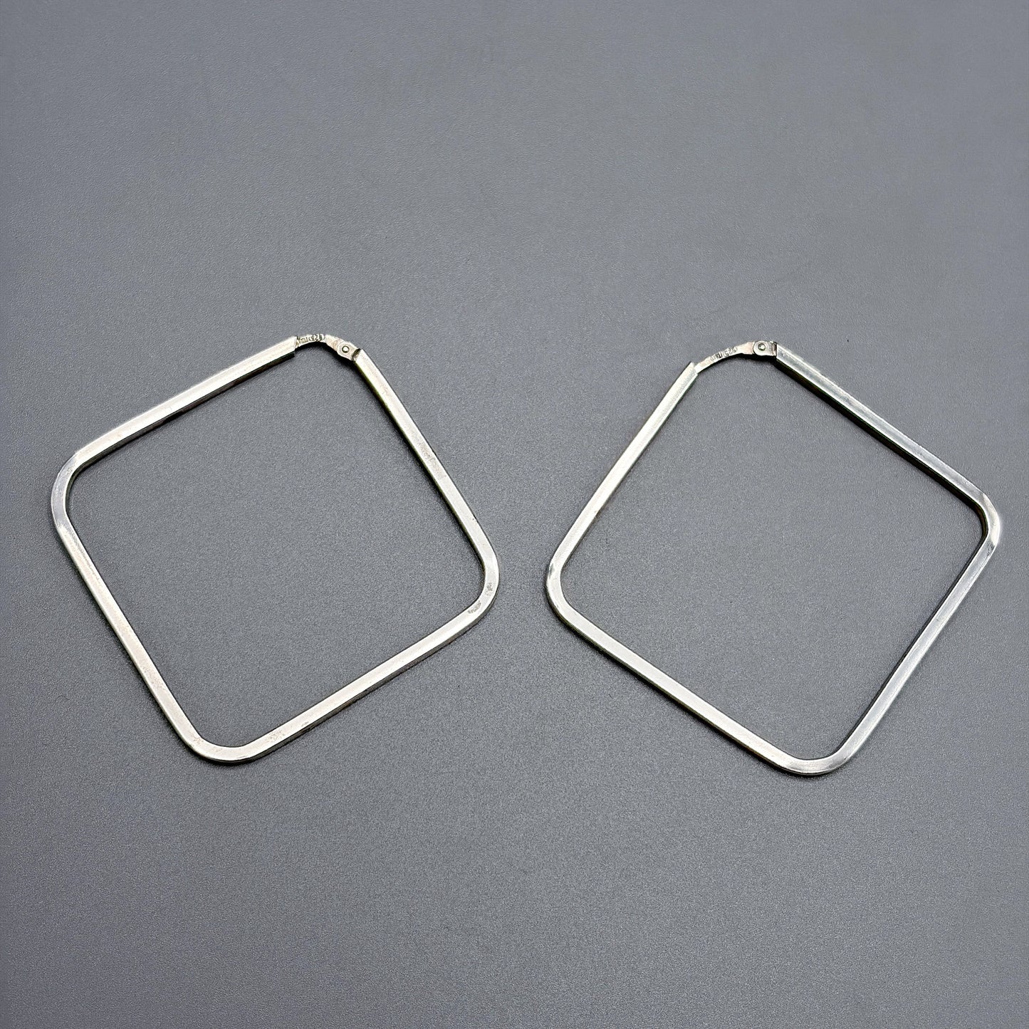 Estate Sterling Silver Large Square Hoop Earrings