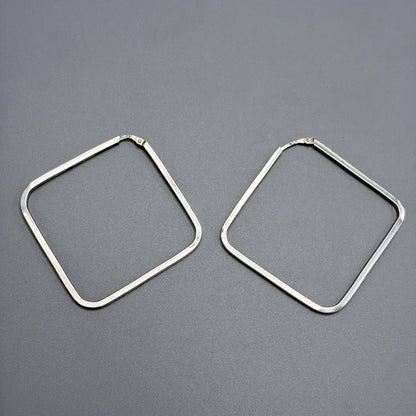 Estate Sterling Silver Large Square Hoop Earrings