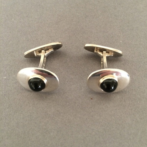 Georg Jensen Modernist Cufflinks with Black Onyx No. 203A by Andreas Mikkelsen