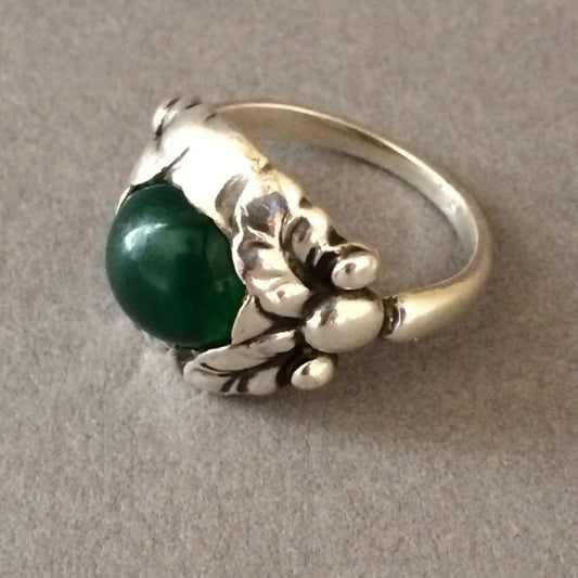 Georg Jensen  Green Agate Cabochon Ring No. 11