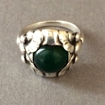 Georg Jensen  Green Agate Cabochon Ring No. 11