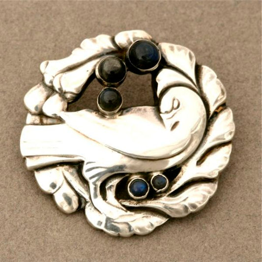 Georg Jensen Very Early  Bird Brooch with Laboradorite no. 123