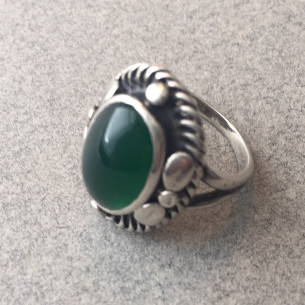 Georg Jensen 830 Silver Green Agate Cabochon Ring No. 1