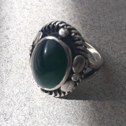 Georg Jensen 830 Silver Green Agate Cabochon Ring No. 1