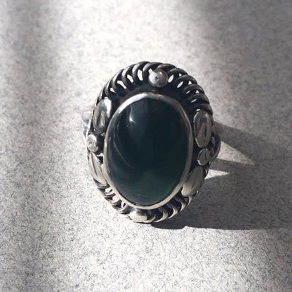 Georg Jensen 830 Silver Green Agate Cabochon Ring No. 1