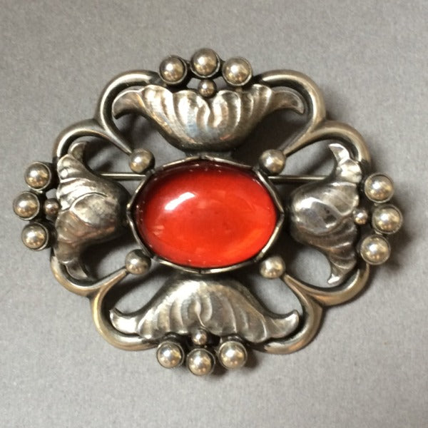 Georg Jensen Sterling Silver and Amber Brooch, No. 173