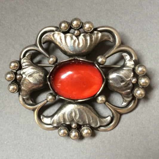 Georg Jensen Sterling Silver and Amber Brooch, No. 173