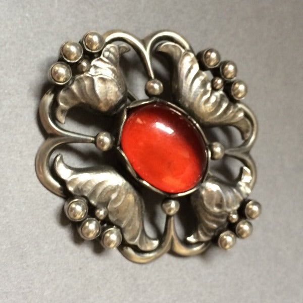 Georg Jensen Sterling Silver and Amber Brooch, No. 173