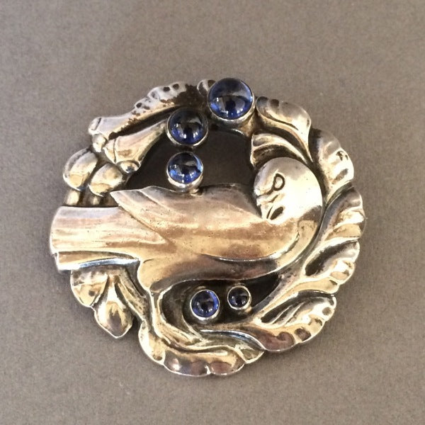 Georg Jensen "Dove" Brooch with Synthetic Cabochon Sapphires No. 123