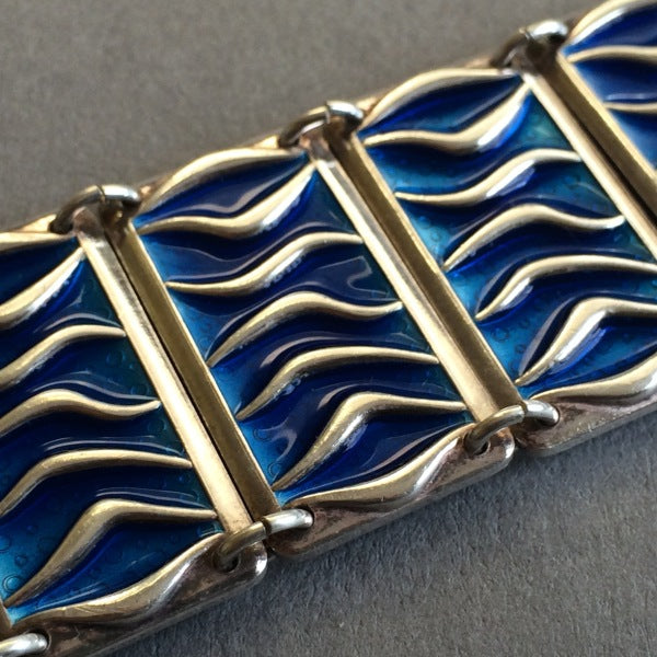 David Andersen Blue Enamel and Sterling Silver Bracelet by Agnar Skrede