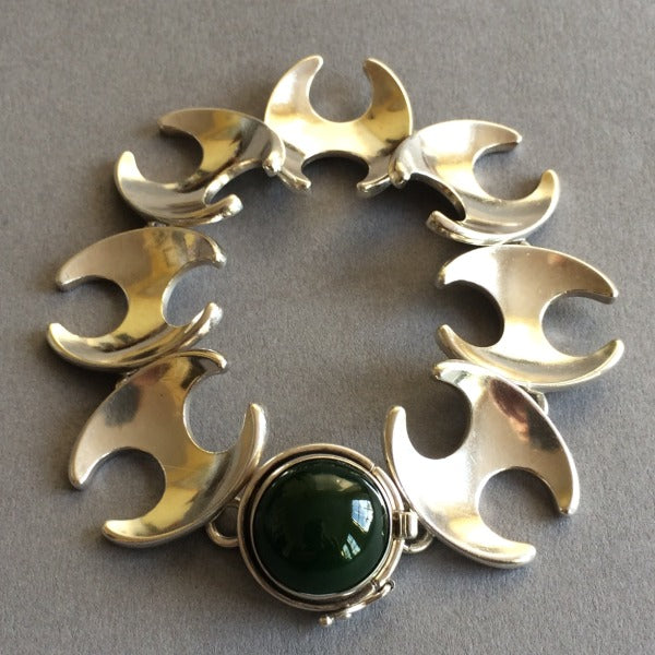 Georg Jensen Sterling Silver Bracelet with Jadeite Cabochon No. 130B by Henning Koppel